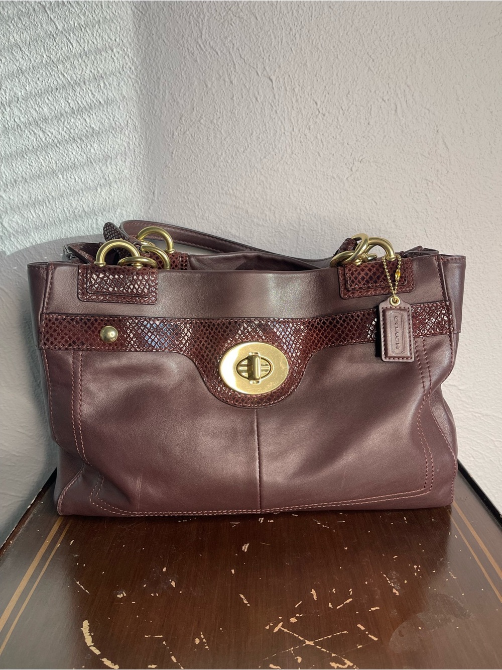 Coach Brown Leather Penelope Turnlock Shoulder Bag Satchel with Gold Hardware